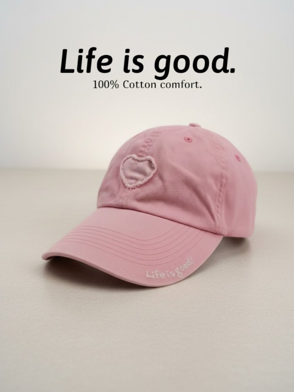 Life Is Good Pink Heart Hat Relaxed Cotton Baseball Cap Adjustable Strapback